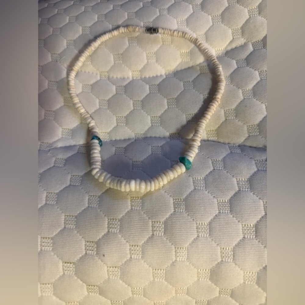 White and Turquoise Beaded Necklace